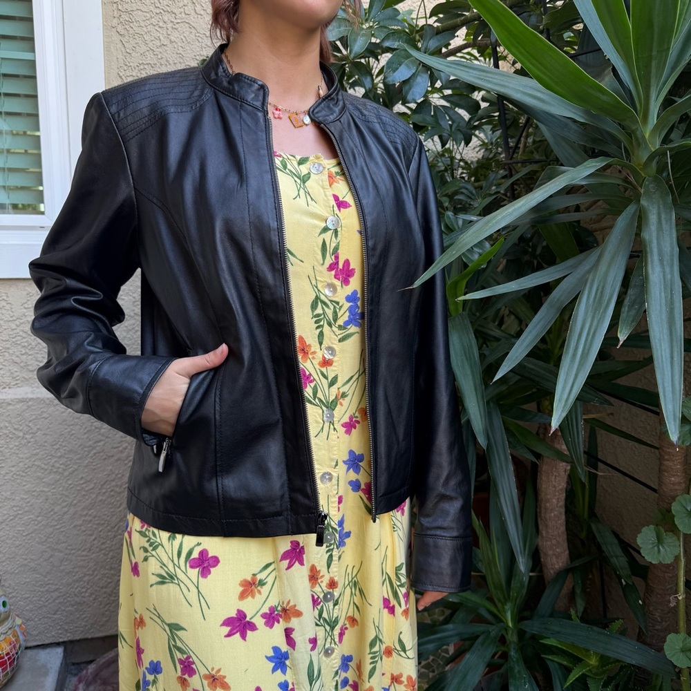New Vintage Black Leather Motor Jacket with Zipper Closer and Pockets